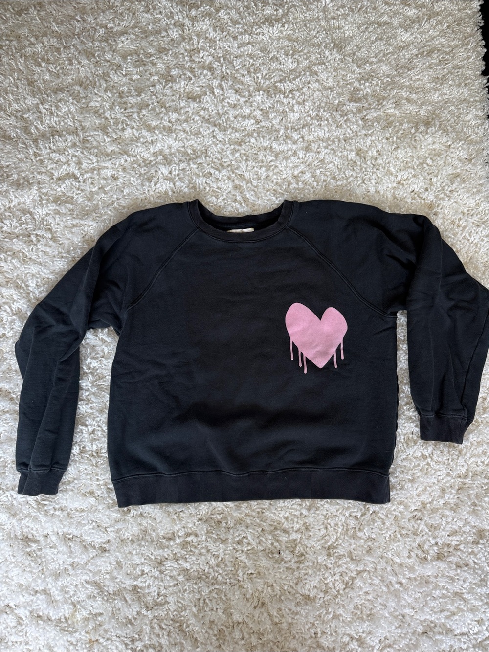 Black Crewneck Sweatshirt with Pink Drip Heart Graphic